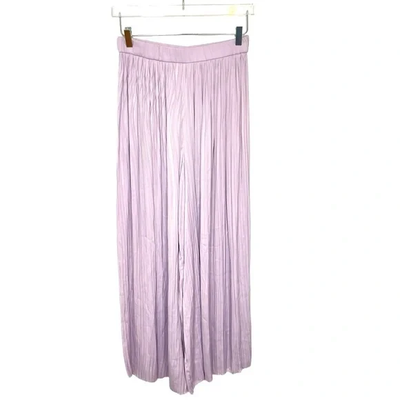 Zara Lilac Pleated Wide Legged High Waisted Floaty Palazzo Trousers Open Hem M - Picture 6 of 12